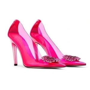 🔥Good American Cinderella Jeweled Stiletto Pumps in Pink